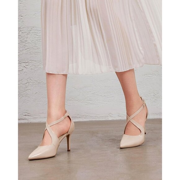 Women's High Heel Pointed Toe Crossed Strap D'Orsay Zip Up Stiletto Dress Shoes - Picture 3 of 6